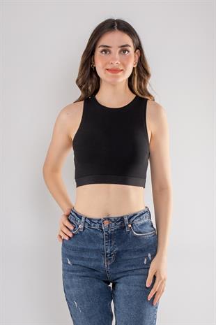 30114 Bisiklet Yaka Crop Top Likralı Büstiyer