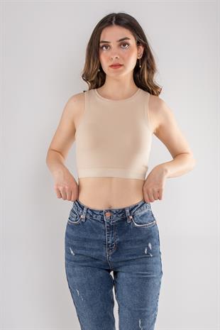 30114 Bisiklet Yaka Crop Top Likralı Büstiyer