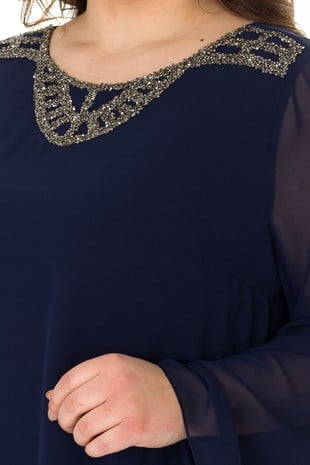 302 BB YAKASI TAŞ İŞLEMELİ ABİYE BLUZ