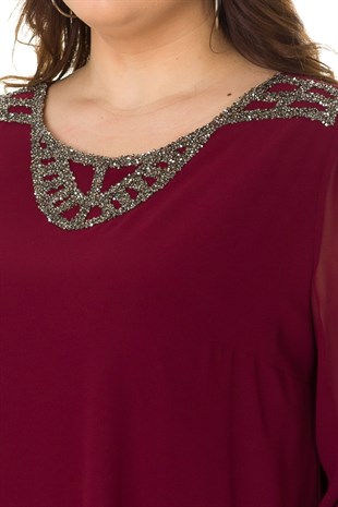 302 BB YAKASI TAŞ İŞLEMELİ ABİYE BLUZ