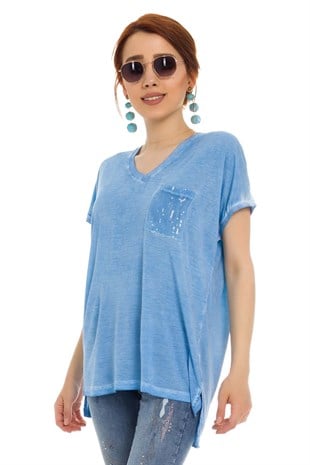 302 V Yaka Cebi Pullu Batik Bluz