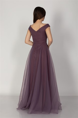 3038 Yaka Drapeli Organze Nişanlık Abiye