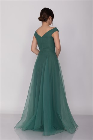 3038 Yaka Drapeli Organze Nişanlık Abiye