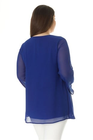 304 BB V Yaka Patı Taşlı Şifon Tunik