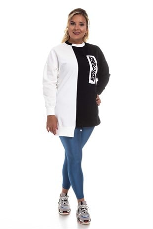 30504 Eteği Asimetrik İki Renkli Sweat Tunik