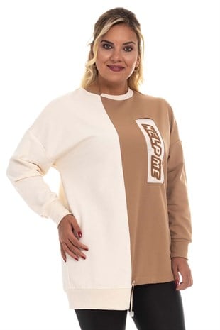 30504 Eteği Asimetrik İki Renkli Sweat Tunik