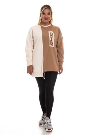 30504 Eteği Asimetrik İki Renkli Sweat Tunik