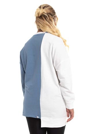 30504 Eteği Asimetrik İki Renkli Sweat Tunik