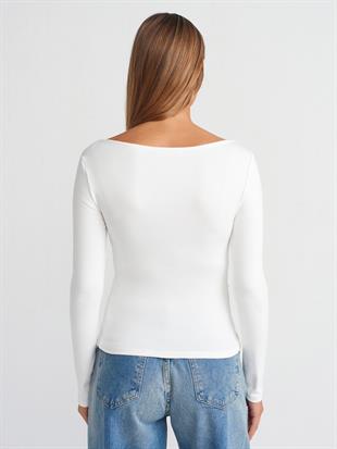 31401 Büzgülü Kayık Yaka Top Bluz
