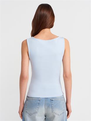 31589 Büzgülü Kayık Yaka Top Crop