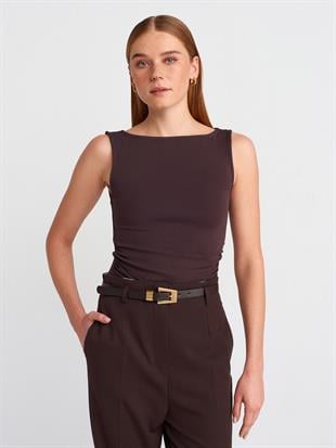 31589 Büzgülü Kayık Yaka Top Crop