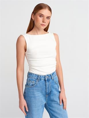 31589 Büzgülü Kayık Yaka Top Crop