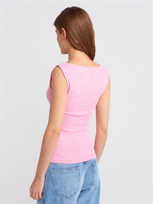 31589 Büzgülü Kayık Yaka Top Crop