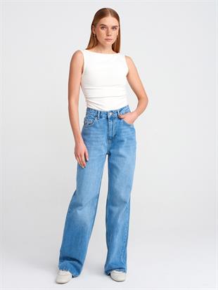 31589 Büzgülü Kayık Yaka Top Crop