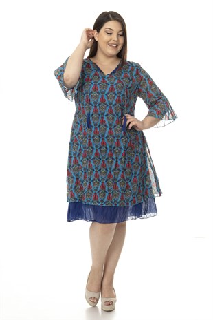 3202 FAKİRKOL LALE DESEN OTANTİK ELBİSE