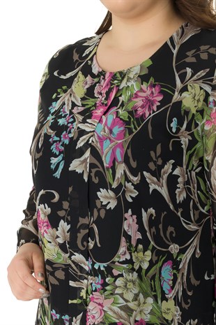322 BB Çalı Desen Şifon Bluz