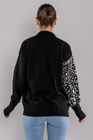 32274 Balıkçı Yaka Leopar Desenli Kazak