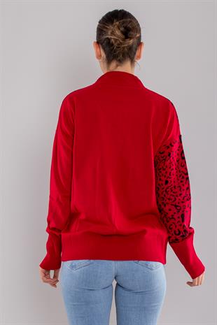 32274 Balıkçı Yaka Leopar Desenli Kazak