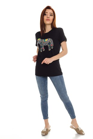 3239 Filli Taşlı Tshirt
