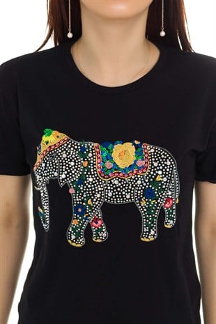 3239 Filli Taşlı Tshirt