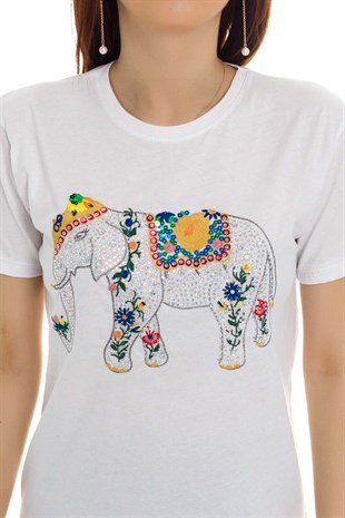 3239 Filli Taşlı Tshirt