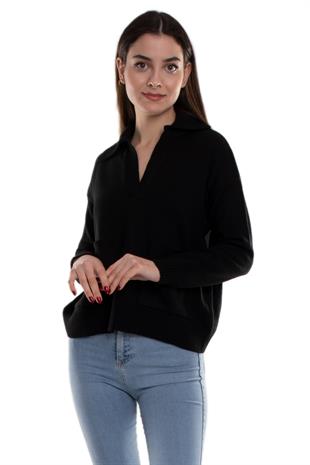 32419 Polo Yaka Cepli Triko Kadın Kazak