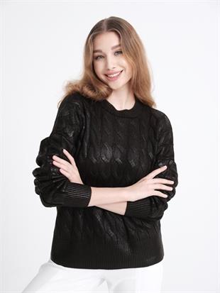 3389 Saç Örgü Lak Kaplama Triko Kazak