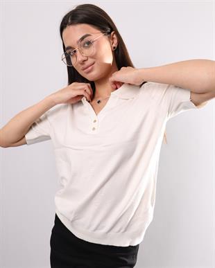 342 İki Düğme Polo Yaka Kısa Kol Triko Bluz