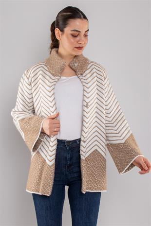 34365 Polo Yaka Çıtçıtlı Zigzag Desen Triko Hırka