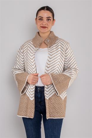 34365 Polo Yaka Çıtçıtlı Zigzag Desen Triko Hırka
