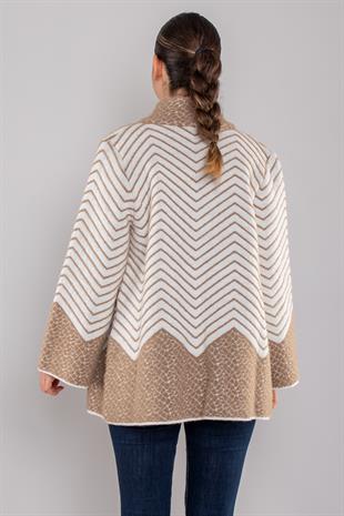 34365 Polo Yaka Çıtçıtlı Zigzag Desen Triko Hırka