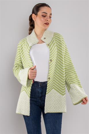 34365 Polo Yaka Çıtçıtlı Zigzag Desen Triko Hırka