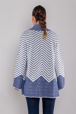 34365 Polo Yaka Çıtçıtlı Zigzag Desen Triko Hırka