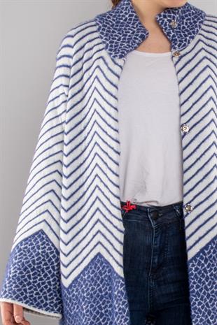 34365 Polo Yaka Çıtçıtlı Zigzag Desen Triko Hırka