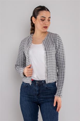 34449 Ekose Desen Kısa Triko Ceket