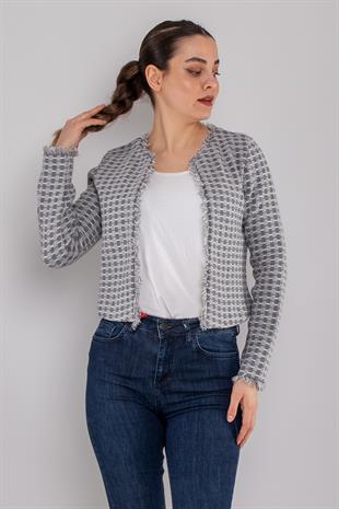 34449 Ekose Desen Kısa Triko Ceket