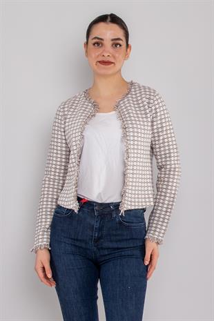 34449 Ekose Desen Kısa Triko Ceket