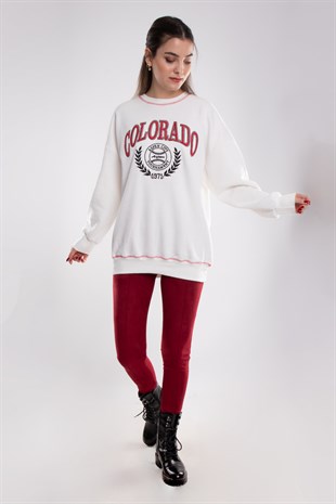 3648 Bisiklet Yaka Colorado Baskı İçi Şardonlu Pamuk Sweat
