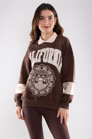 3686 Polo Yaka California İçi Şardon Pamuklu Kadın Sweat