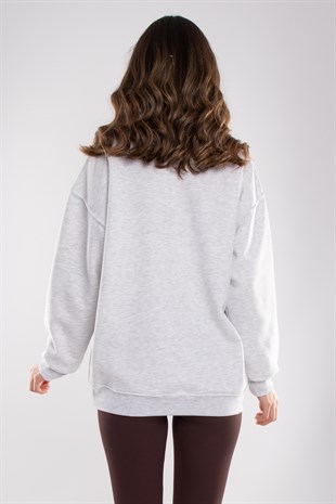 3696 Bisiklet Yaka Oxford İçi Şardonlu Pamuklu Kadın Sweat