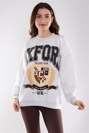 3696 Bisiklet Yaka Oxford İçi Şardonlu Pamuklu Kadın Sweat