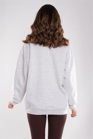 3696 Bisiklet Yaka Oxford İçi Şardonlu Pamuklu Kadın Sweat