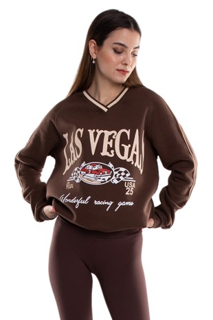3703 Vyaka Lasvegas İçi Şardonlu Pamuklu Kadın Sweat