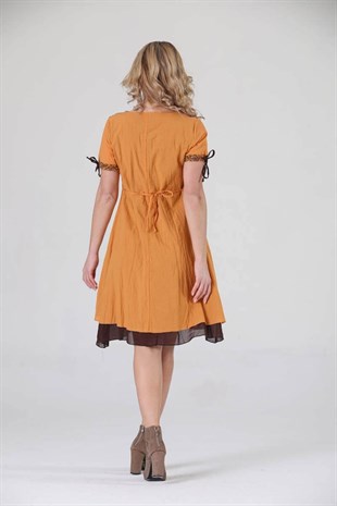 3704 BB Yaka Etnik Desen Otantik Elbise