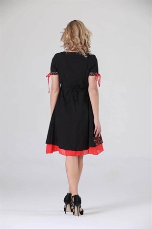 3704 BB Yaka Etnik Desen Otantik Elbise