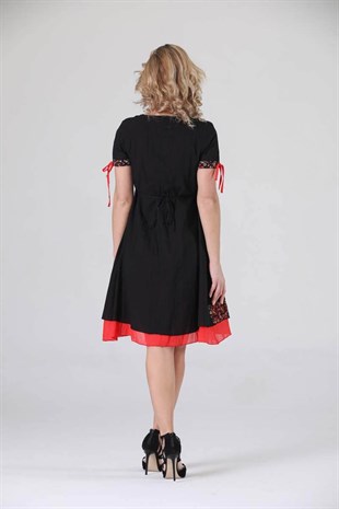 3704 BB Yaka Etnik Desen Otantik Elbise