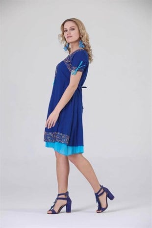 3704 BB Yaka Etnik Desen Otantik Elbise