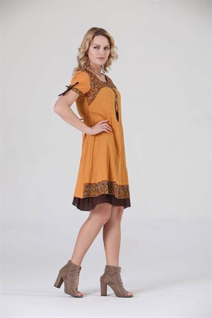 3704 BB Yaka Etnik Desen Otantik Elbise