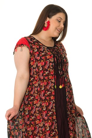 3715 YAKA BÜZGÜLÜ DESENLİ OTANTİK ELBİSE