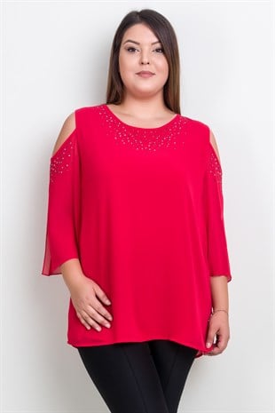 385 BB OMUZ DETAY TAŞLI ABİYE ŞİFON TUNİK